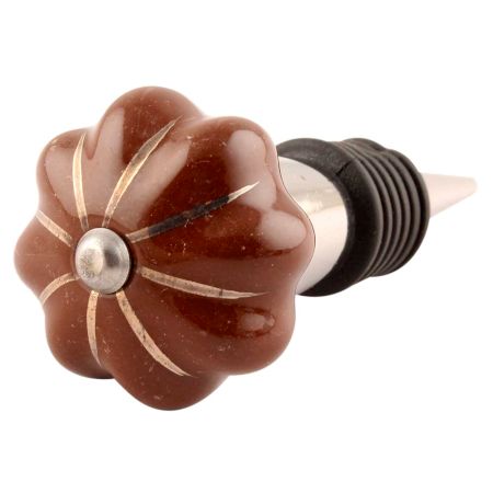 Dark Brown With Silver Line Medium Ceramic Melon Wine Stopper